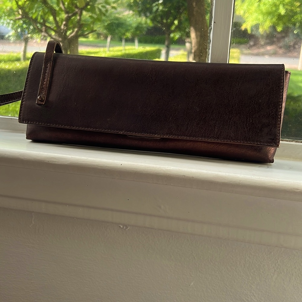 Couture Donald J Pliner Brown Calfskin Leather Wristlet Clutch Purse
